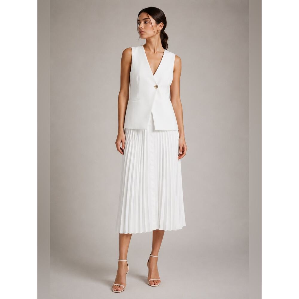 Derek Lam 10 Crosby White Pleated Mixed Media Midi Dress NWT Size 6 Designer - Picture 5 of 16